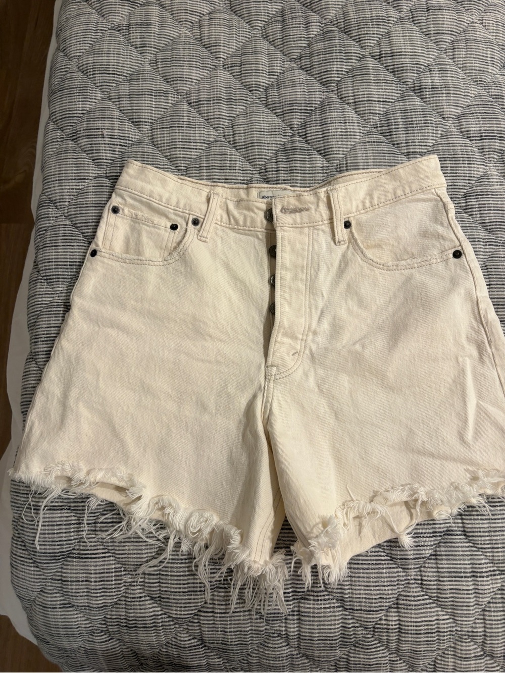 Abercrombie & Fitch Cream Frayed-Hem Denim Shorts